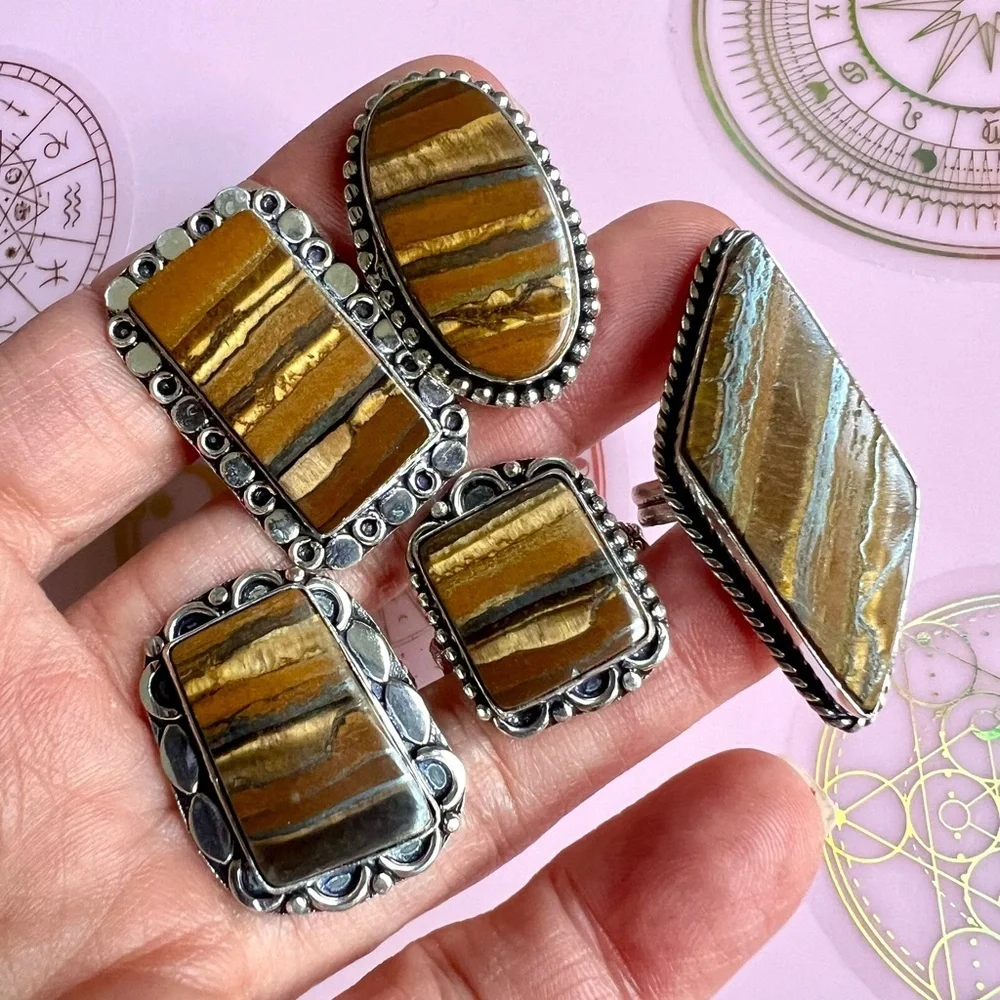 925 You Choose! Solar Chakra IRON Tigers Eye Ring 6, 10
